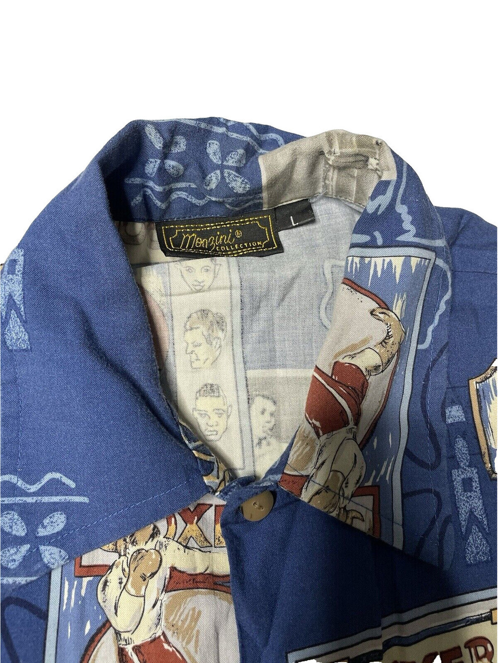 Vtg Monzini Collection Boxing Allover Print Short Sleeve Button Front Shirt L - Picture 4 of 4